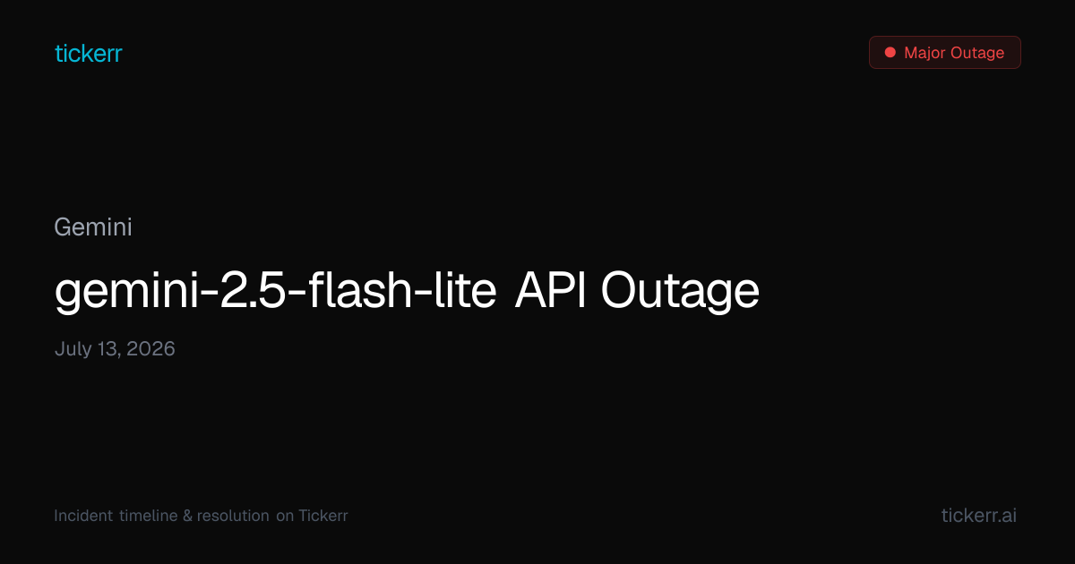 Gemini Outage July 13, 2026 - Timeline & Impact | Tickerr