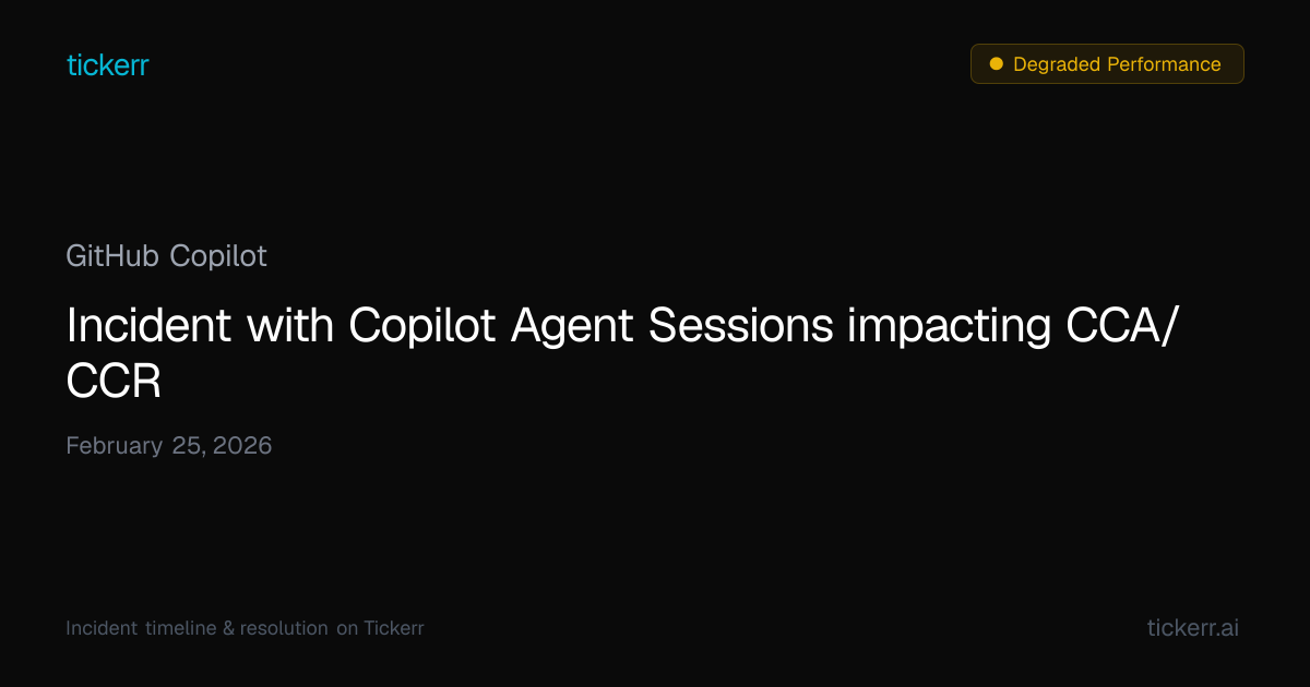 GitHub Copilot Outage February 25, 2026 - Timeline & Impact | Tickerr